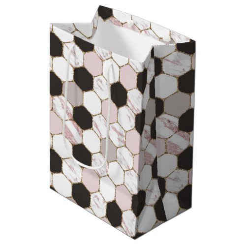 Modern Geometric Marble Hexagon Pattern Medium Gift Bag