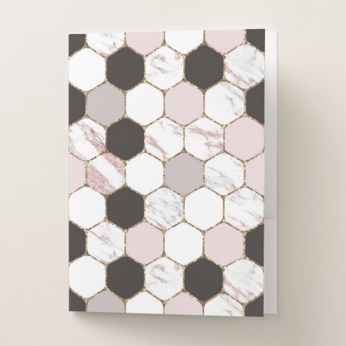 Modern Geometric Marble Hexagon Pattern Pocket Folder