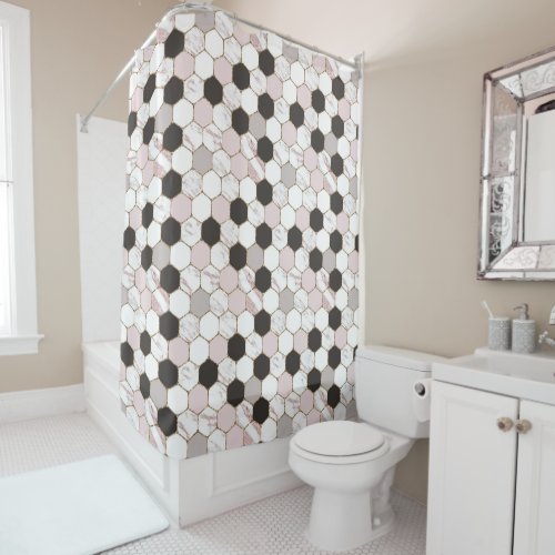 Modern Geometric Marble Hexagon Pattern Shower Curtain