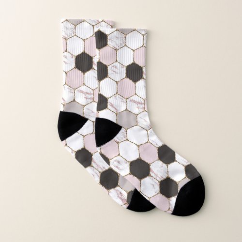 Modern Geometric Marble Hexagon Pattern Socks