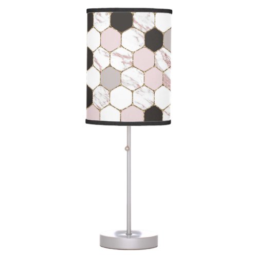 Modern Geometric Marble Hexagon Pattern Table Lamp