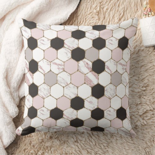 Modern Geometric Marble Hexagon Pattern Throw Pillow