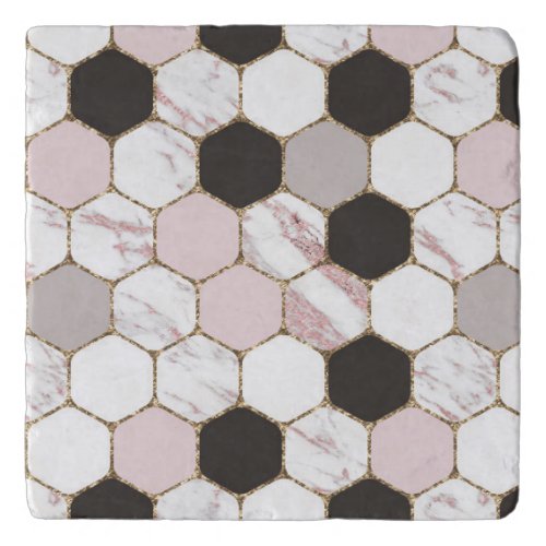 Modern Geometric Marble Hexagon Pattern Trivet