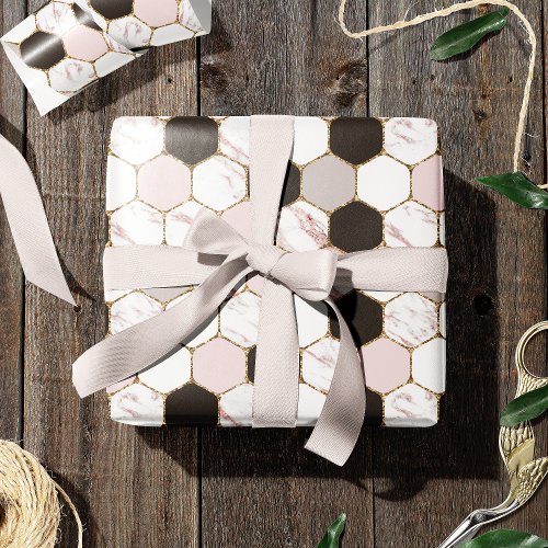 Modern Geometric Marble Hexagon Pattern Wrapping Paper