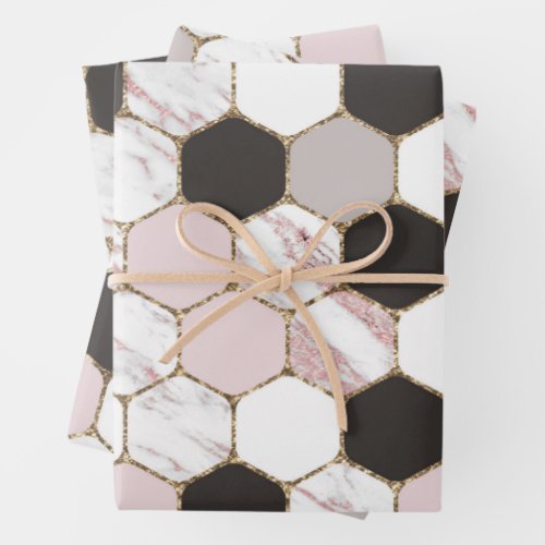 Modern Geometric Marble Hexagon Pattern Wrapping Paper Sheets