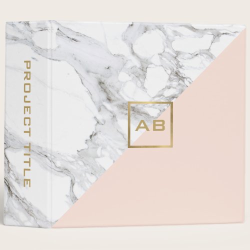 Modern Geometric Marble/Pink Monogram Logo Binder