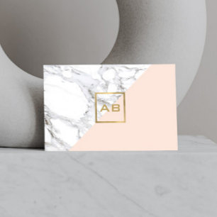 Modern Geometric Marble/Pink Monogram Logo Business Card
