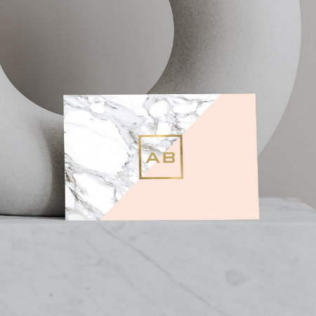Modern Geometric Marble/pink Monogram Logo Business Card