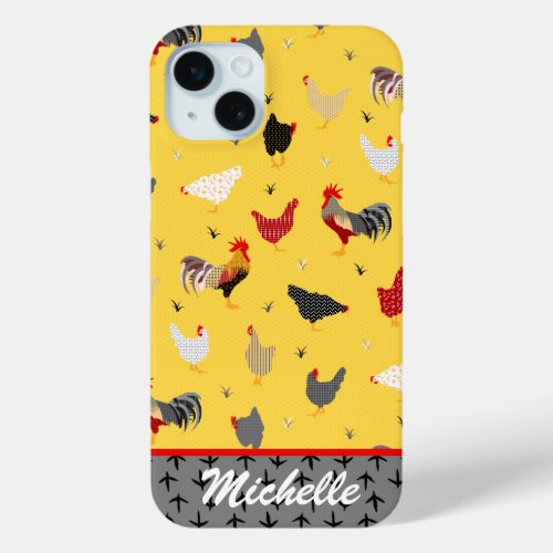 Modern Geometric Memphis style Chicken Farm iPhone 15 Plus Case
