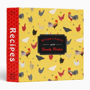 Modern Geometric Memphis Style Chicken Farm Recipe 3 Ring Binder