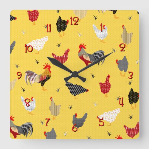 Modern Geometric Memphis style Chicken Farm Square Wall Clock