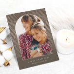 Modern Geometric Merry Christmas Photo Christmas Holiday Card<br><div class="desc">This beautiful natural taupe Merry Christmas card features one photo in a modern arch shape, and Merry Christmas greetings typography. This trendy card features a striped geometric pattern and white back where you can add a custom personal greeting if you like. Shop this festive seasonal collection for additional color options!...</div>