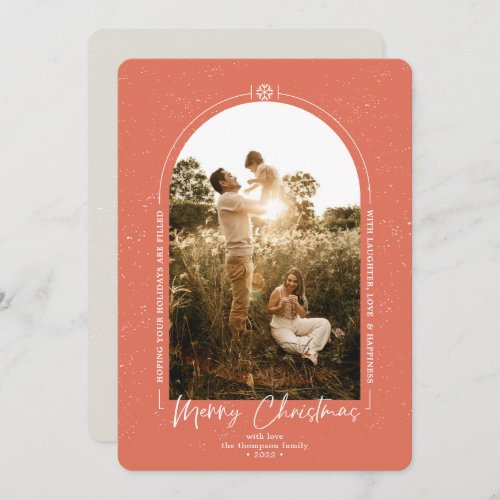 Modern Geometric Merry Christmas Terracotta Photo Holiday Card