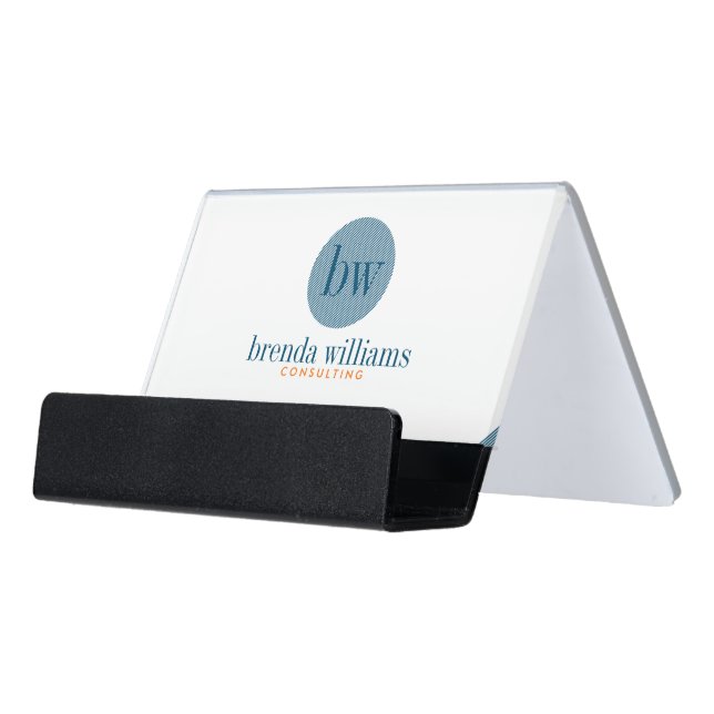 Modern Geometric Minimal Blue Circle Desk Business Card Holder (Angled Front)