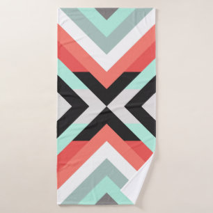 Modern Geometric Mint Coral White Design Bath Towel
