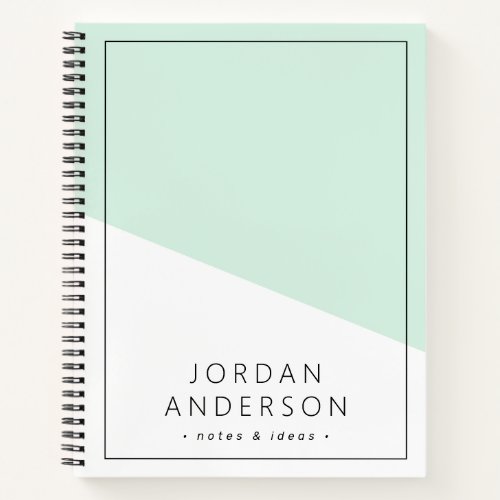 Modern geometric mint green white name and text notebook