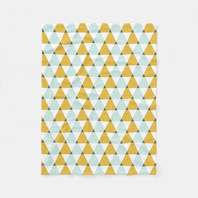 Modern Geometric Mint Yellow Triangles Pattern Fleece Blanket (Front)