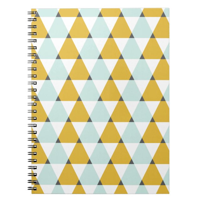 Modern Geometric Mint Yellow Triangles Pattern Notebook (Front)