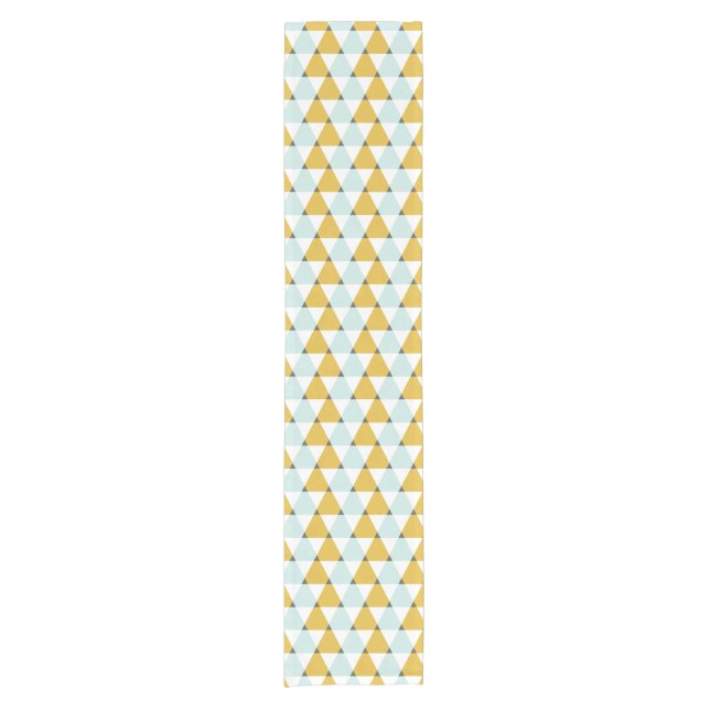Modern Geometric Mint Yellow Triangles Pattern Short Table Runner (Front)