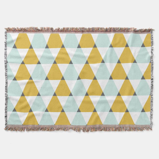 Modern Geometric Mint Yellow Triangles Pattern Throw Blanket (Front)