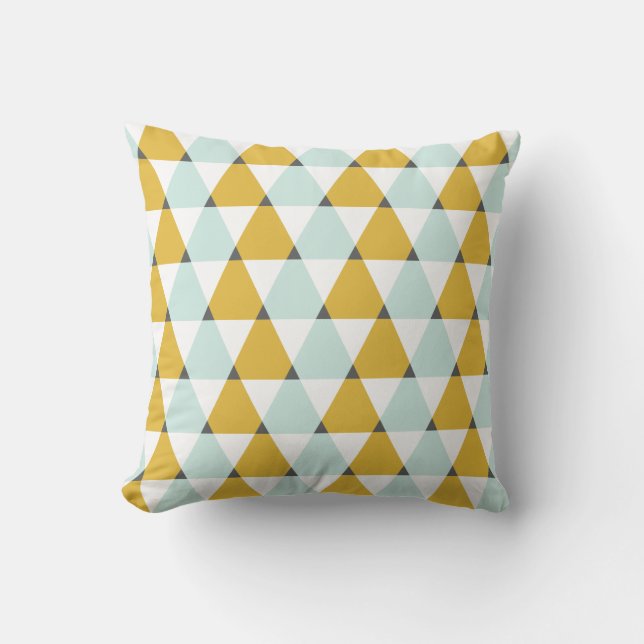 Modern Geometric Mint Yellow Triangles Pattern Throw Pillow (Front)