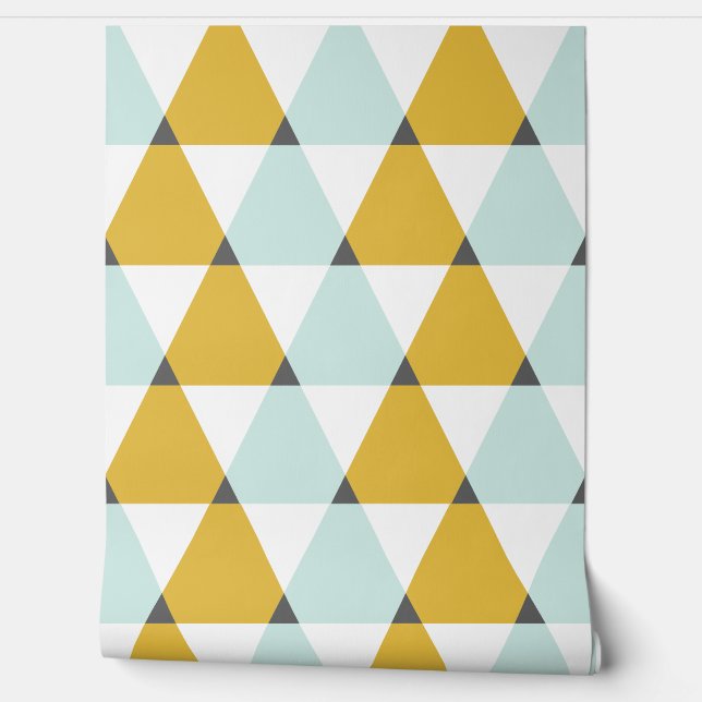 Modern Geometric Mint Yellow Triangles Pattern Wallpaper (Unrolling)