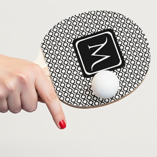 Modern Geometric Monogram Black White Ping Pong Paddle (Creator Uploaded)