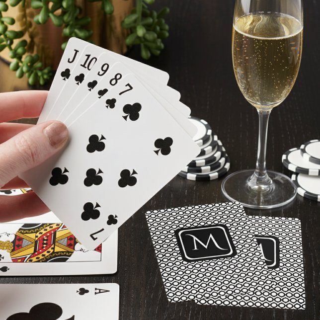 Modern Geometric Monogram Black White Poker Cards (Creator Uploaded)