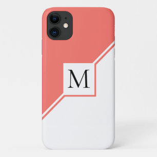 Modern geometric monogram living coral iPhone 11 case
