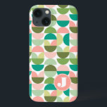 Modern Geometric Monogrammed iPhone / iPad case<br><div class="desc">A modern geometric pattern in shades of green and pink. Inspired by mid-century modern design,  this pattern has bold shapes and circles in modern graphic look. This design can be personalized and monogrammed with an initial.</div>