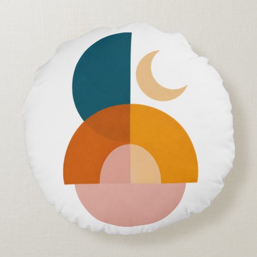 Modern Geometric Moon Abstract Art Print Round Pillow