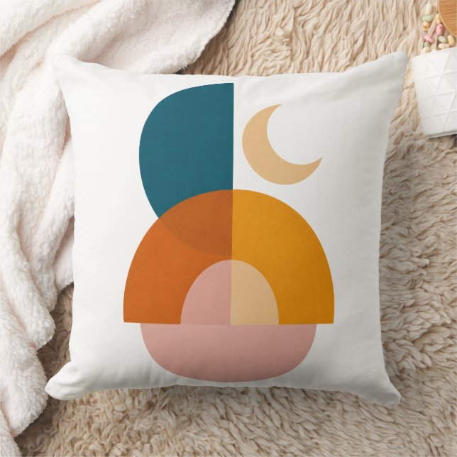Modern Geometric Moon Abstract Art Print Throw Pillow (Blanket)