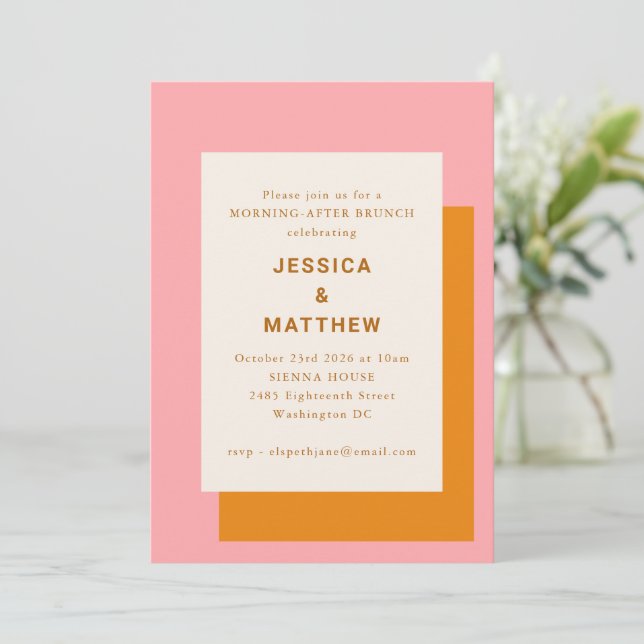 Modern Geometric Morning After Brunch Pink Orange Invitation (Standing Front)