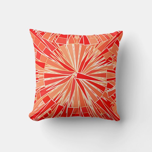 Modern Geometric Mosaic, Coral Orange Throw Pillow (Front)