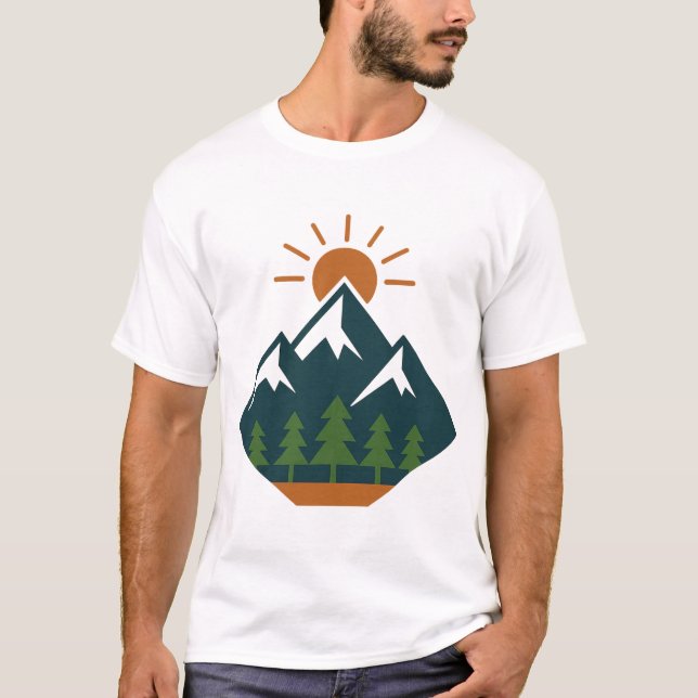Modern Geometric Mountain Adventure Nature T-Shirt (Front)