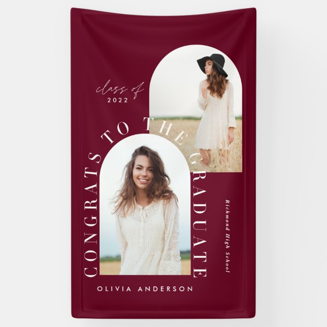 Modern geometric multi photo arch graduation banne banner (Vertical)