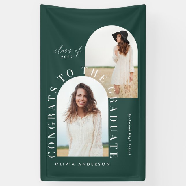 Modern geometric multi photo arch graduation banne banner (Vertical)