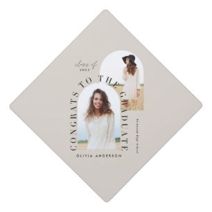 Modern geometric multi photo arch graduation cap topper