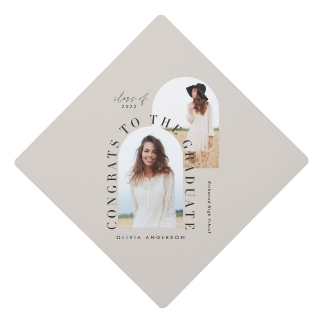 Modern geometric multi photo arch graduation cap topper (Front)