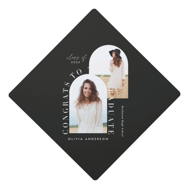 Modern geometric multi photo arch graduation gradu cap topper (Front)