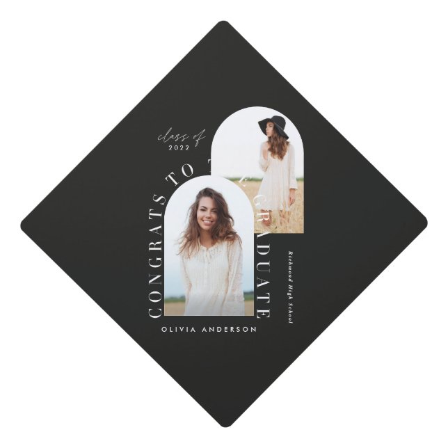 Modern geometric multi photo arch graduation gradu graduation cap topper (Front)