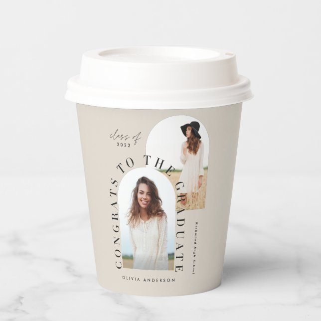 Modern geometric multi photo arch graduation paper cups (Front)