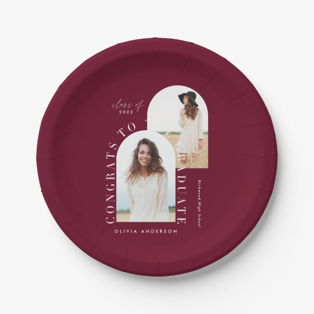 Modern geometric multi photo arch graduation paper plates (Front)