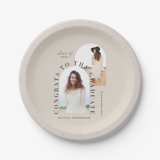 Modern geometric multi photo arch graduation paper plates (Front)