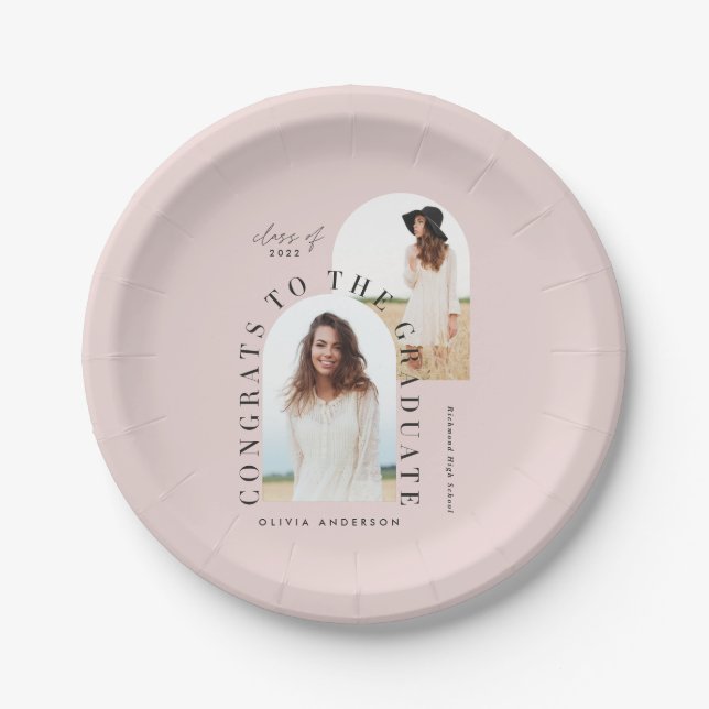 Modern geometric multi photo arch graduation paper plates (Front)