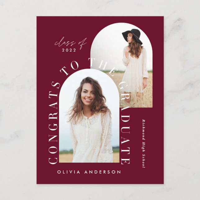 Modern geometric multi photo arch graduation  postcard (Front)