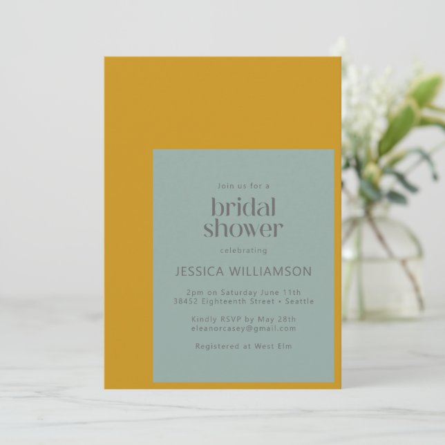 Modern Geometric Mustard and Sage Bridal Shower Invitation (Standing Front)