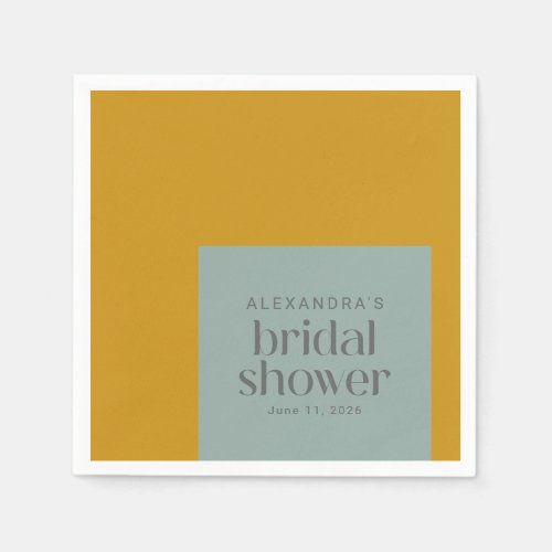 Modern Geometric Mustard Sage Bridal Shower Custom Napkins