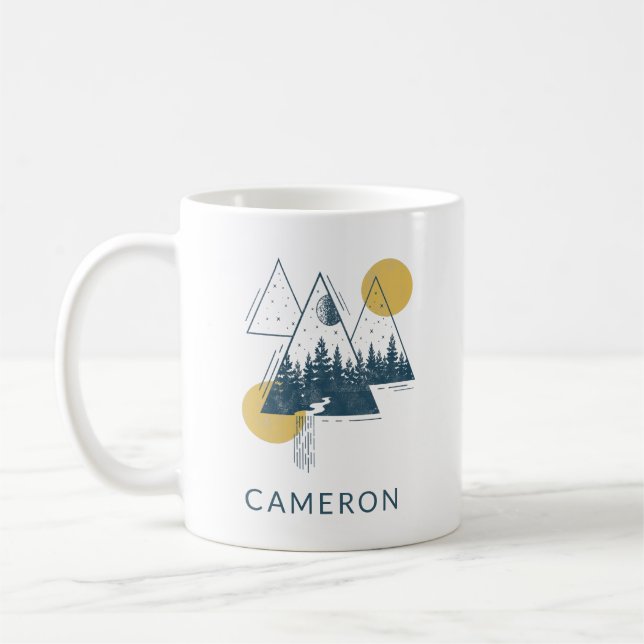 Modern Geometric Nature Landscape Personalized Coffee Mug (Left)