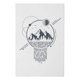 Modern Geometric Nature Mountains Waterfall Boho Faux Canvas Print